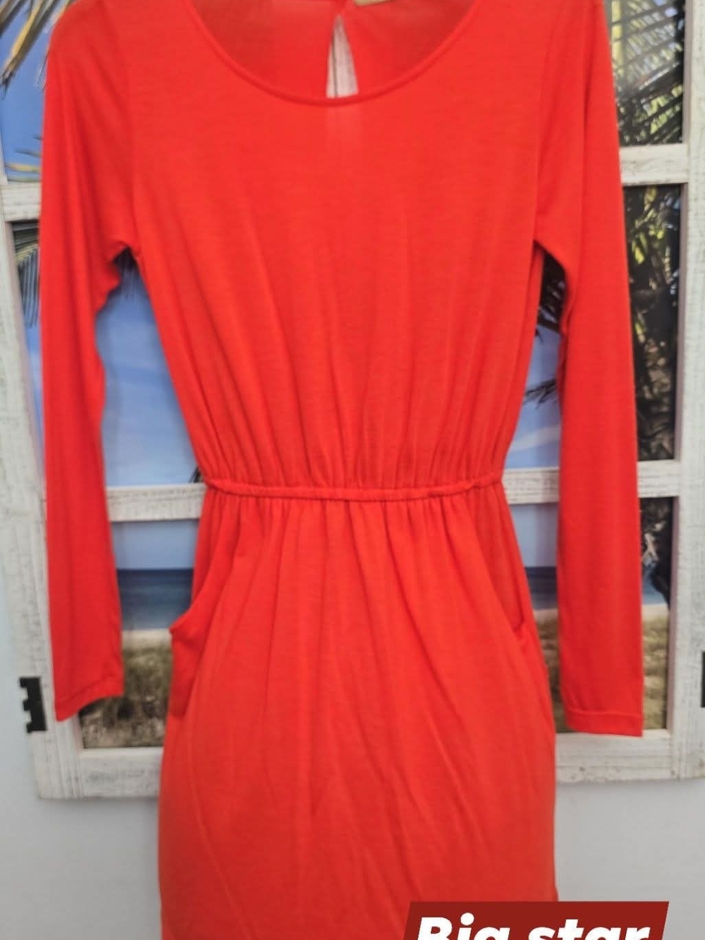 Big Star Bright Orange  Long-Sleeve Elastic-Waist Dress